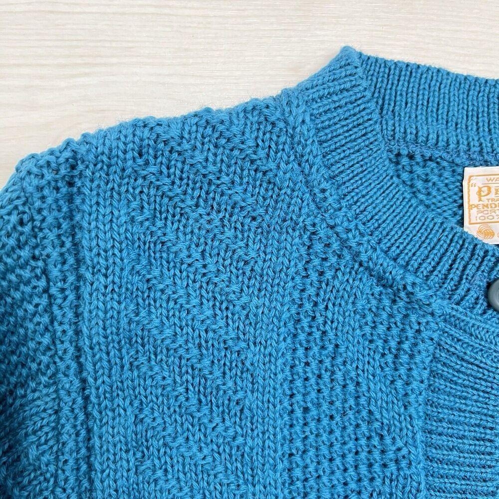 Vintage Pendleton 100% Virgin Wool Sweater Teal Blue Cardigan Women S USA Made - Picture 2 of 8
